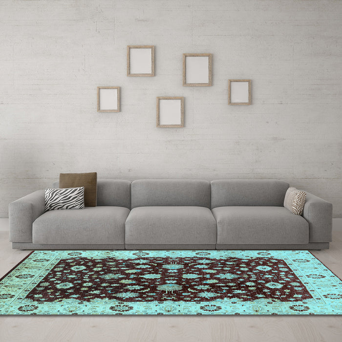 Machine Washable Oriental Light Blue Industrial Rug in a Living Room, wshurb714lblu