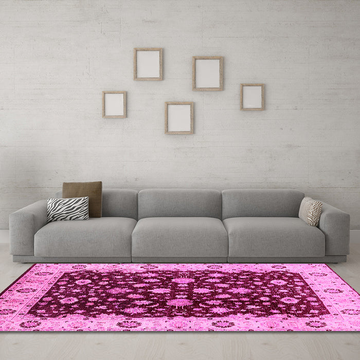 Machine Washable Oriental Pink Industrial Rug in a Living Room, wshurb714pnk