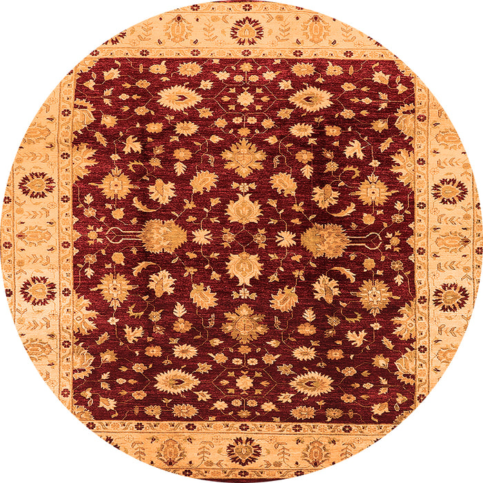 Round Machine Washable Oriental Orange Industrial Area Rugs, wshurb714org