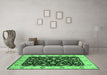 Machine Washable Oriental Emerald Green Industrial Area Rugs in a Living Room,, wshurb714emgrn