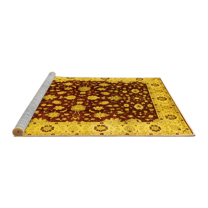 Sideview of Machine Washable Oriental Yellow Industrial Rug, wshurb714yw
