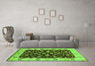 Machine Washable Oriental Green Industrial Area Rugs in a Living Room,, wshurb714grn