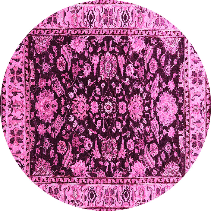Round Machine Washable Oriental Pink Industrial Rug, wshurb715pnk