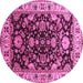 Round Machine Washable Oriental Pink Industrial Rug, wshurb715pnk