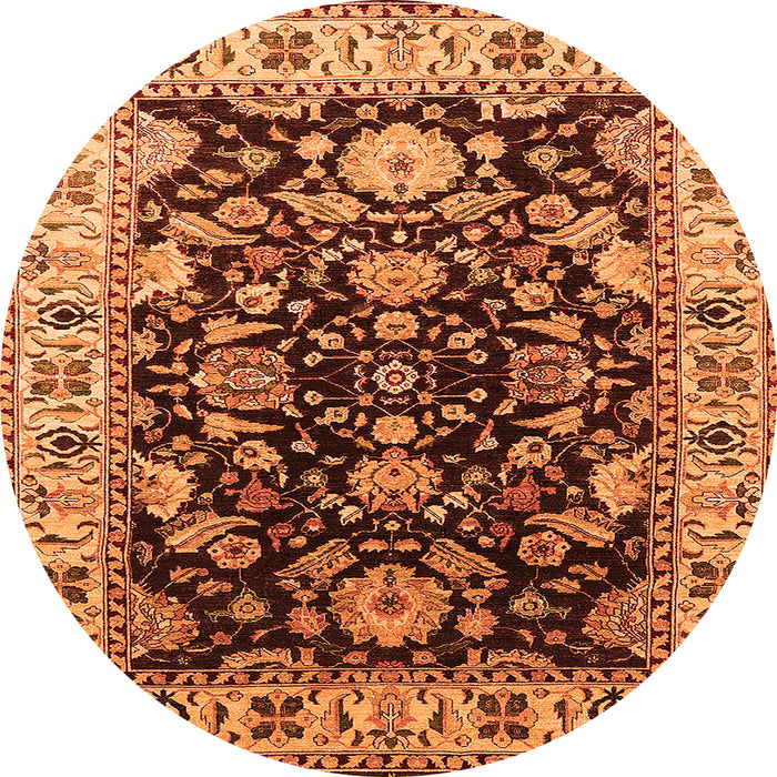 Round Machine Washable Oriental Orange Industrial Area Rugs, wshurb715org