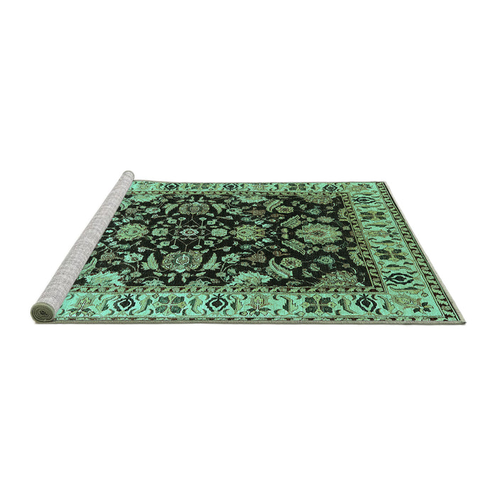 Sideview of Machine Washable Oriental Turquoise Industrial Area Rugs, wshurb715turq