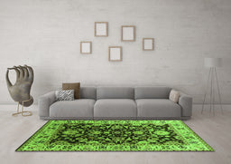 Machine Washable Oriental Green Industrial Area Rugs in a Living Room,, wshurb715grn