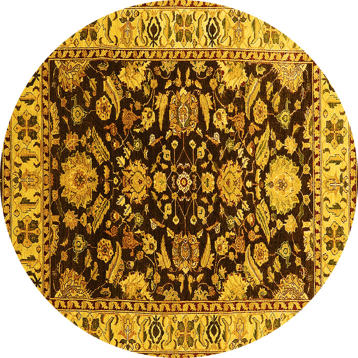 Round Machine Washable Oriental Yellow Industrial Rug, wshurb715yw
