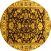 Round Machine Washable Oriental Yellow Industrial Rug, wshurb715yw