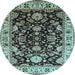 Round Machine Washable Oriental Light Blue Industrial Rug, wshurb715lblu