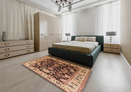 Mid-Century Modern Yellow Orange Oriental Rug in a Bedroom, urb715