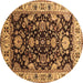 Round Machine Washable Oriental Brown Industrial Rug, wshurb715brn