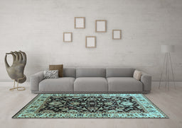 Machine Washable Oriental Light Blue Industrial Rug in a Living Room, wshurb715lblu