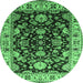 Round Machine Washable Oriental Emerald Green Industrial Area Rugs, wshurb715emgrn