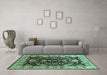 Machine Washable Oriental Turquoise Industrial Area Rugs in a Living Room,, wshurb715turq