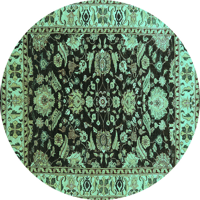 Round Machine Washable Oriental Turquoise Industrial Area Rugs, wshurb715turq