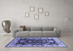 Machine Washable Oriental Blue Industrial Rug in a Living Room, wshurb715blu