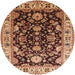 Round Mid-Century Modern Yellow Orange Oriental Rug, urb715