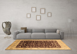 Machine Washable Oriental Brown Industrial Rug in a Living Room,, wshurb716brn