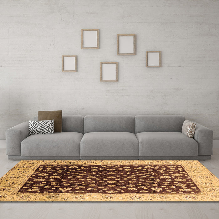 Machine Washable Oriental Brown Industrial Rug in a Living Room,, wshurb716brn