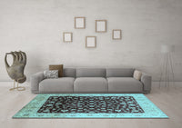 Machine Washable Oriental Light Blue Industrial Rug, wshurb716lblu