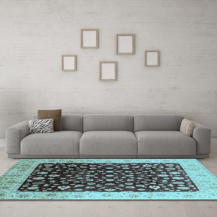 Machine Washable Oriental Light Blue Industrial Rug in a Living Room, wshurb716lblu