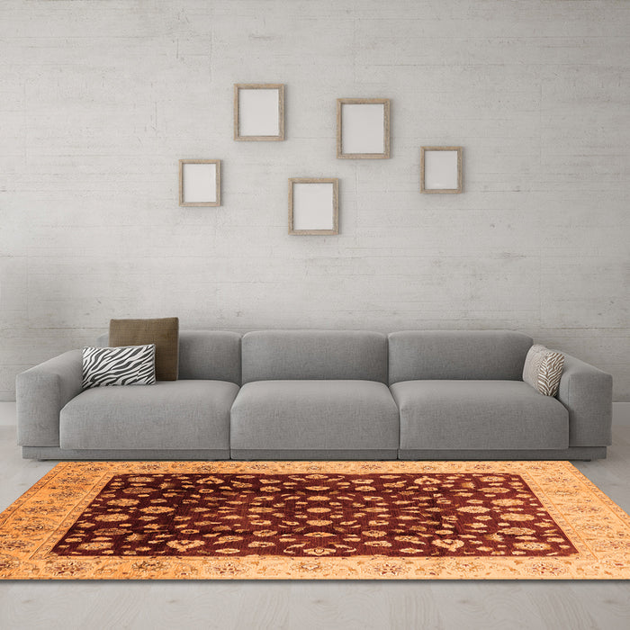 Machine Washable Oriental Orange Industrial Area Rugs in a Living Room, wshurb716org