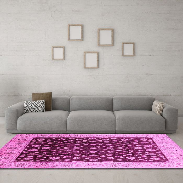 Machine Washable Oriental Pink Industrial Rug in a Living Room, wshurb716pnk