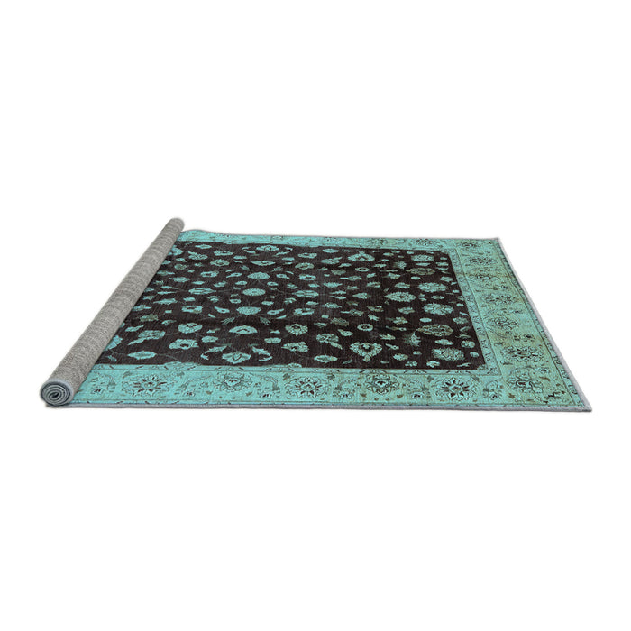 Sideview of Machine Washable Oriental Light Blue Industrial Rug, wshurb716lblu