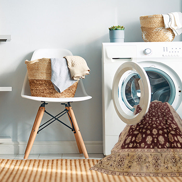 Machine Washable Industrial Modern Saffron Red Rug in a Washing Machine, wshurb716