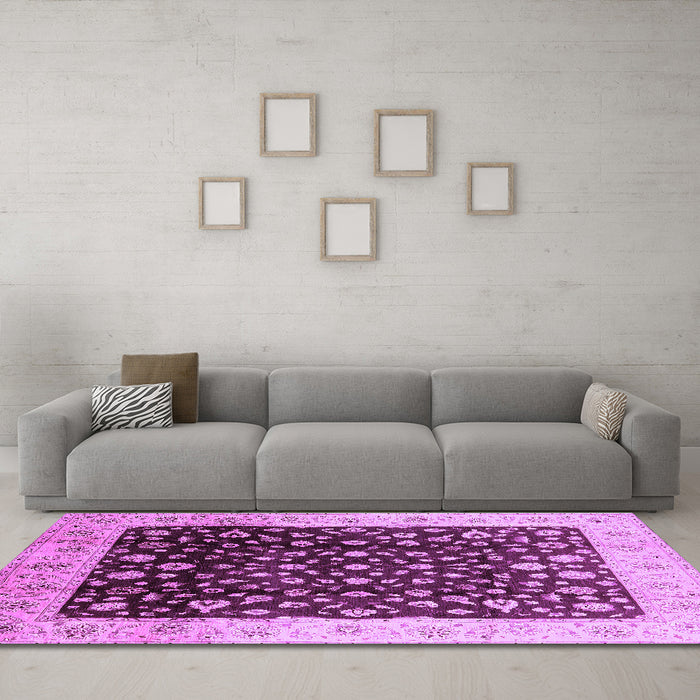 Machine Washable Oriental Purple Industrial Area Rugs in a Living Room, wshurb716pur