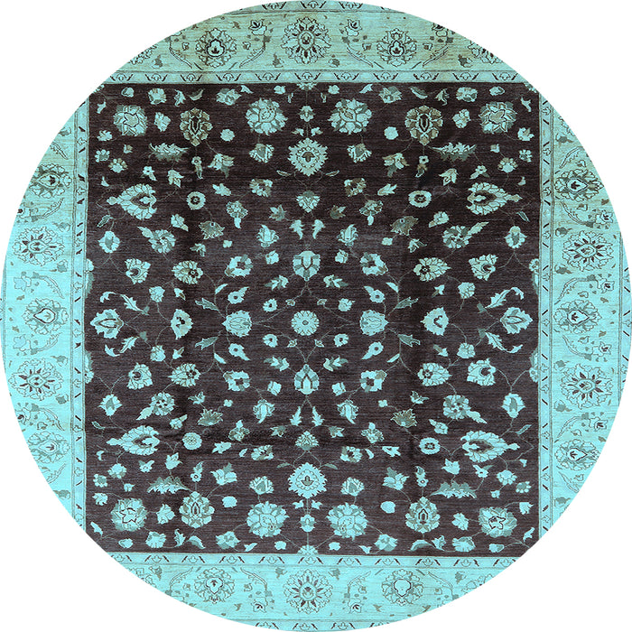 Round Machine Washable Oriental Light Blue Industrial Rug, wshurb716lblu