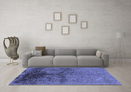 Machine Washable Oriental Blue Industrial Rug in a Living Room, wshurb717blu