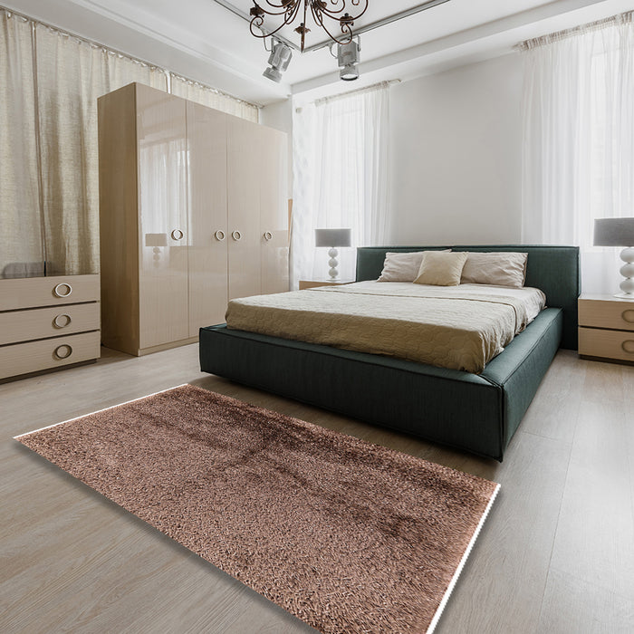 Mid-Century Modern Light Copper Gold Oriental Rug in a Bedroom, urb717