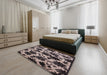 Mid-Century Modern Charcoal Black Oriental Rug in a Bedroom, urb718