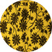 Round Oriental Yellow Industrial Rug, urb718yw