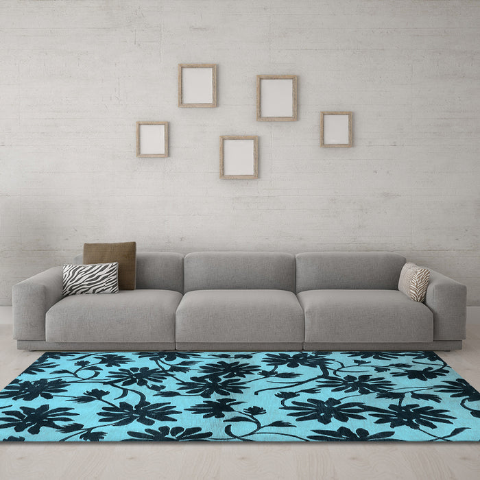 Machine Washable Oriental Light Blue Industrial Rug in a Living Room, wshurb718lblu