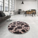 Round Mid-Century Modern Charcoal Black Oriental Rug in a Office, urb718