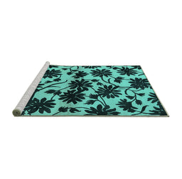 Sideview of Machine Washable Oriental Turquoise Industrial Area Rugs, wshurb718turq
