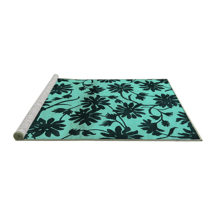 Sideview of Machine Washable Oriental Turquoise Industrial Area Rugs, wshurb718turq
