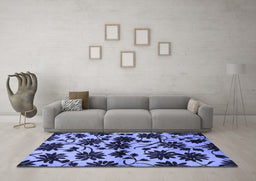 Machine Washable Oriental Blue Industrial Rug in a Living Room, wshurb718blu