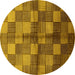 Round Machine Washable Oriental Yellow Industrial Rug, wshurb719yw