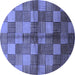 Round Machine Washable Oriental Blue Industrial Rug, wshurb719blu