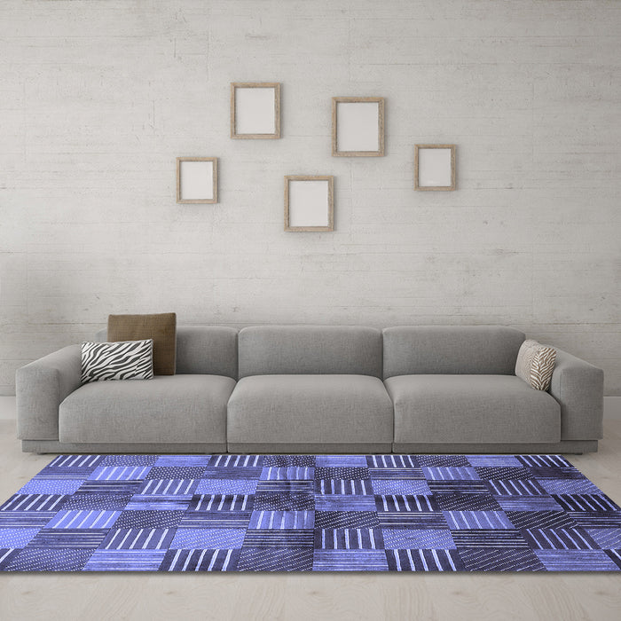 Machine Washable Oriental Blue Industrial Rug in a Living Room, wshurb719blu