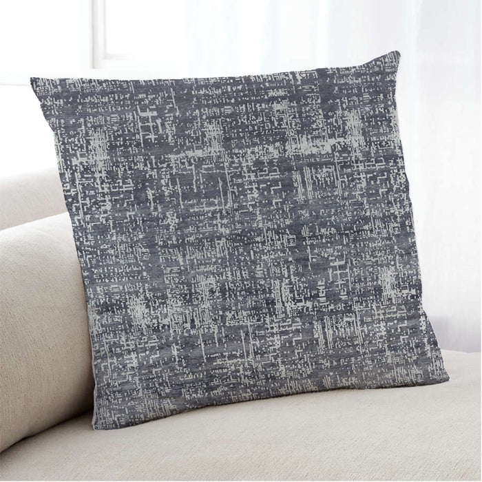 Lifestyle Image of Mid-Century Modern Urban Square Charcoal Blue Throw Pillow, 18 inch by 18 inch, pwurb71