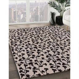 Mid-Century Modern Burgundy Brown Oriental Rug in Family Room, urb720