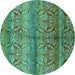 Round Oriental Turquoise Industrial Rug, urb721turq