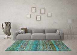 Machine Washable Oriental Light Blue Industrial Rug in a Living Room, wshurb721lblu