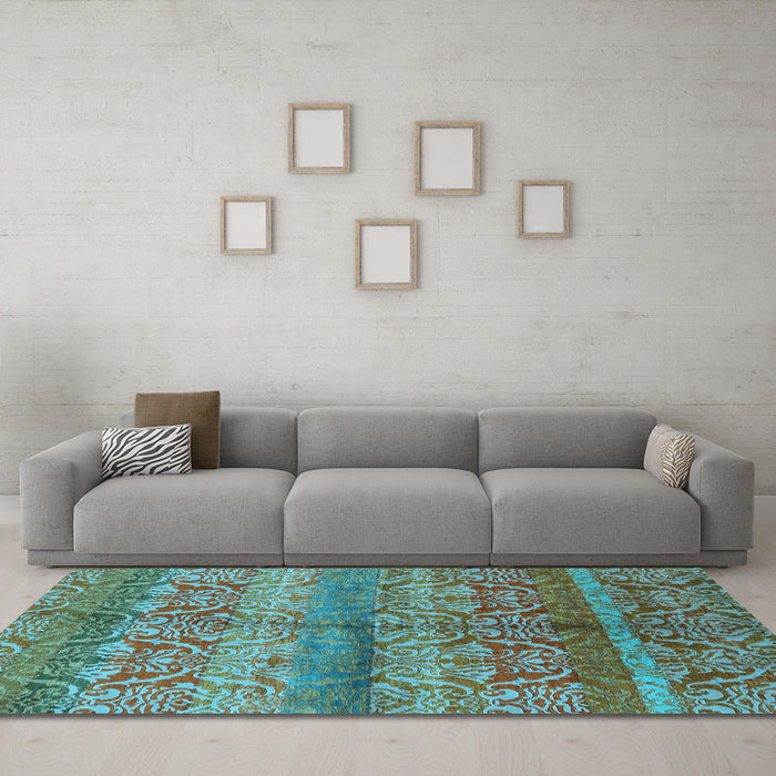 Machine Washable Oriental Light Blue Industrial Rug in a Living Room, wshurb721lblu