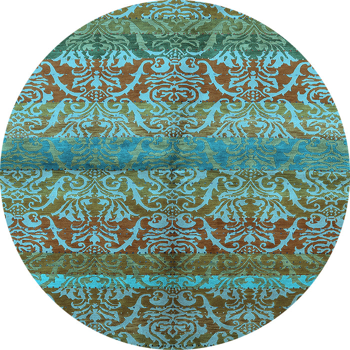 Round Machine Washable Oriental Light Blue Industrial Rug, wshurb721lblu